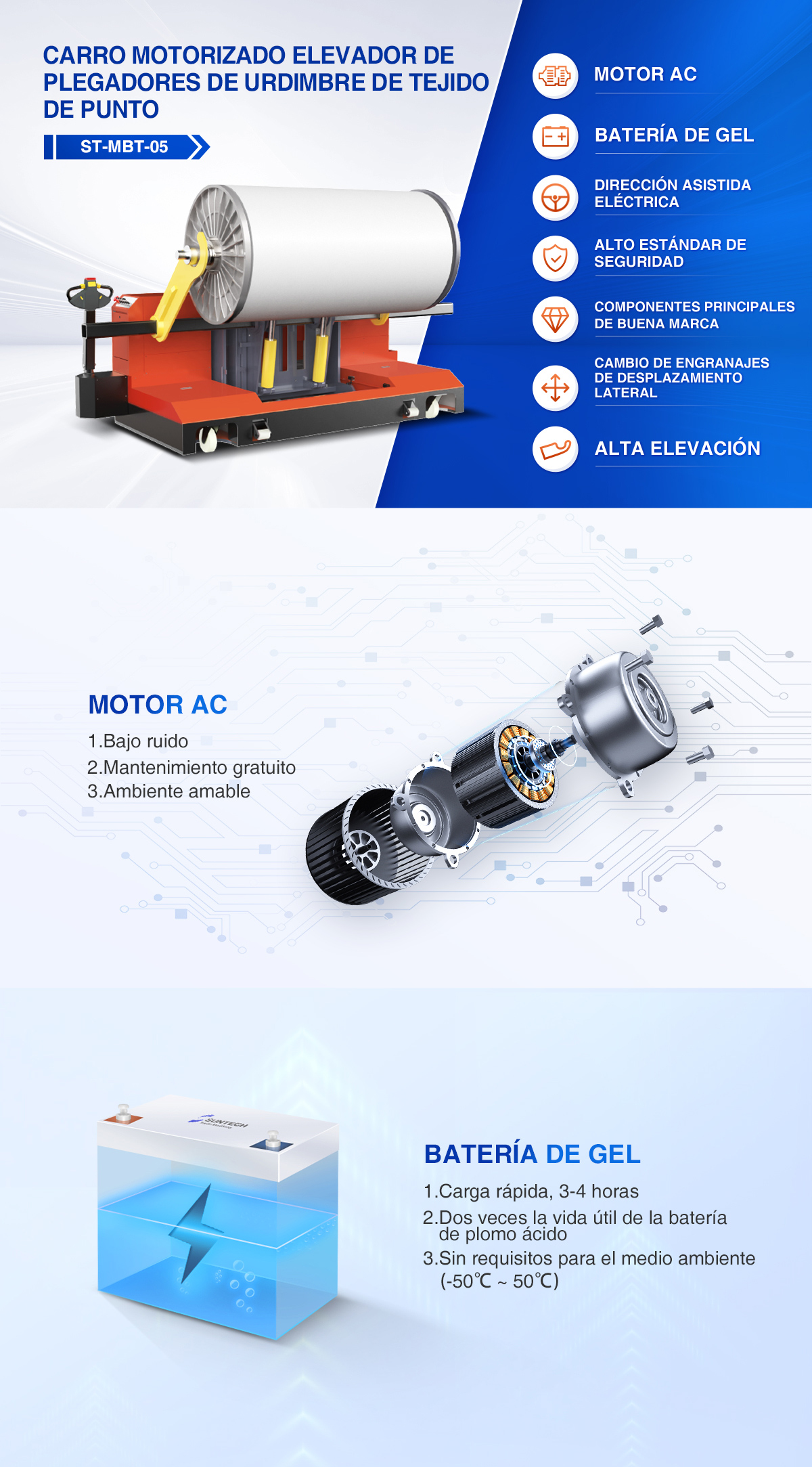 Carro motorizado elevador de plegadores de urdimbre