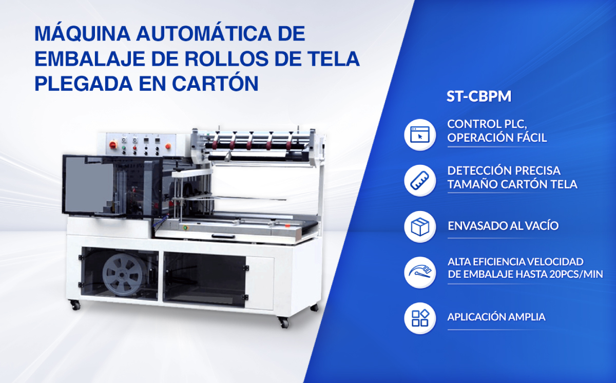 Máquina automática de embalaje de rollos de tela plegada en cartón