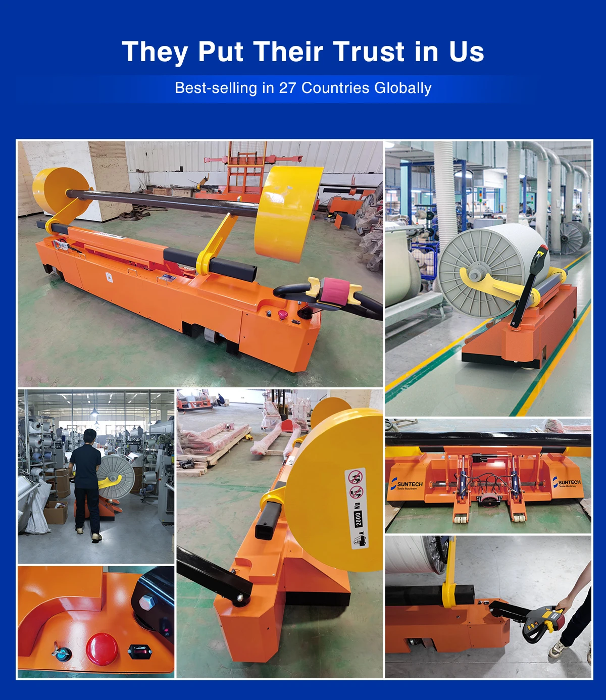 Hook Type Electric Warp Beam Trolley | Warp Beam Lift Truck | SUNTECH