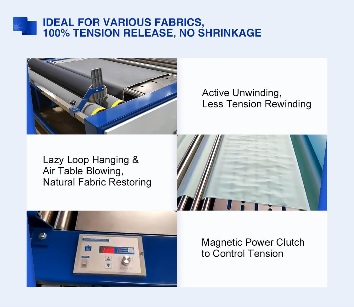 Air Type Roll to Roll Fabric Relaxing Machine no shrinkage and width real-time recording