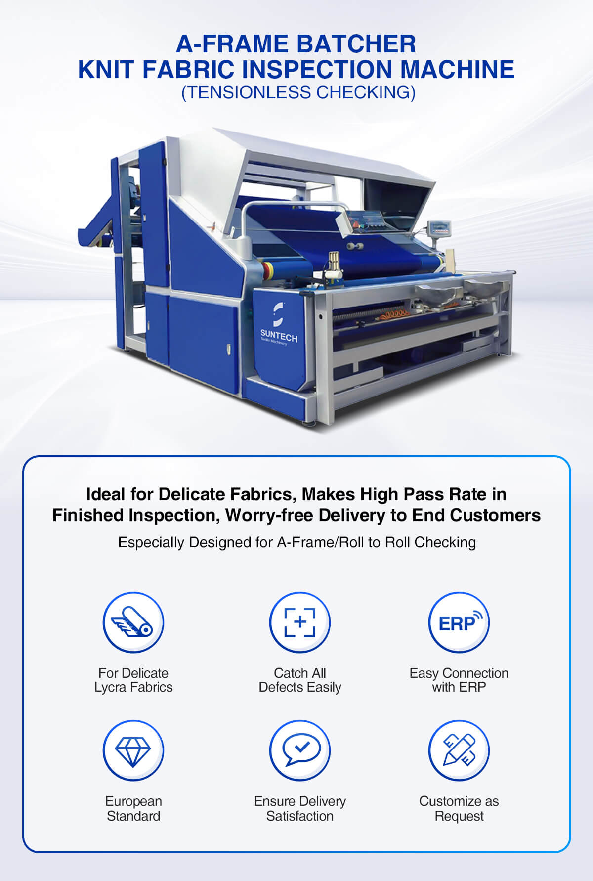 Knitted Fabric Inspection Machine features for Tension-less Checking