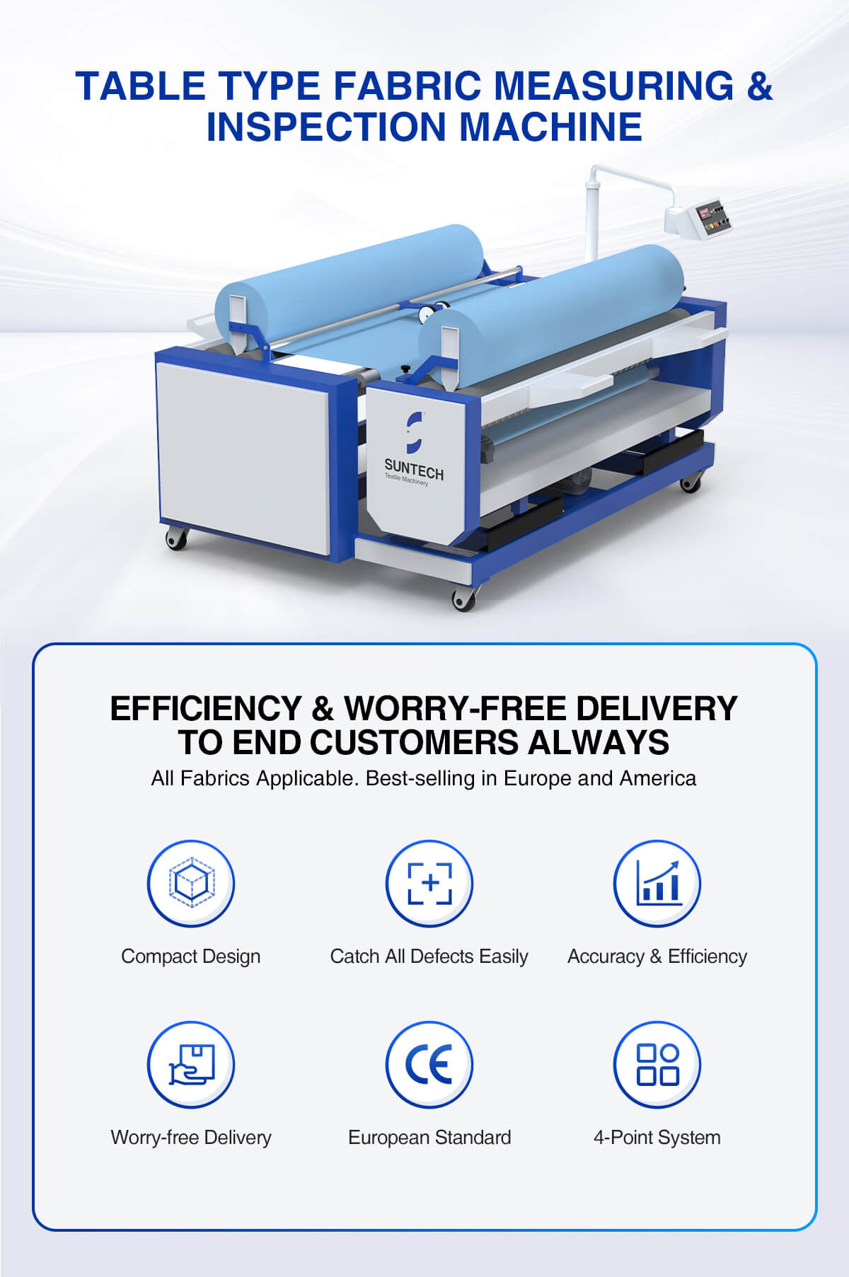 table type fabric measuring & inspection machine features