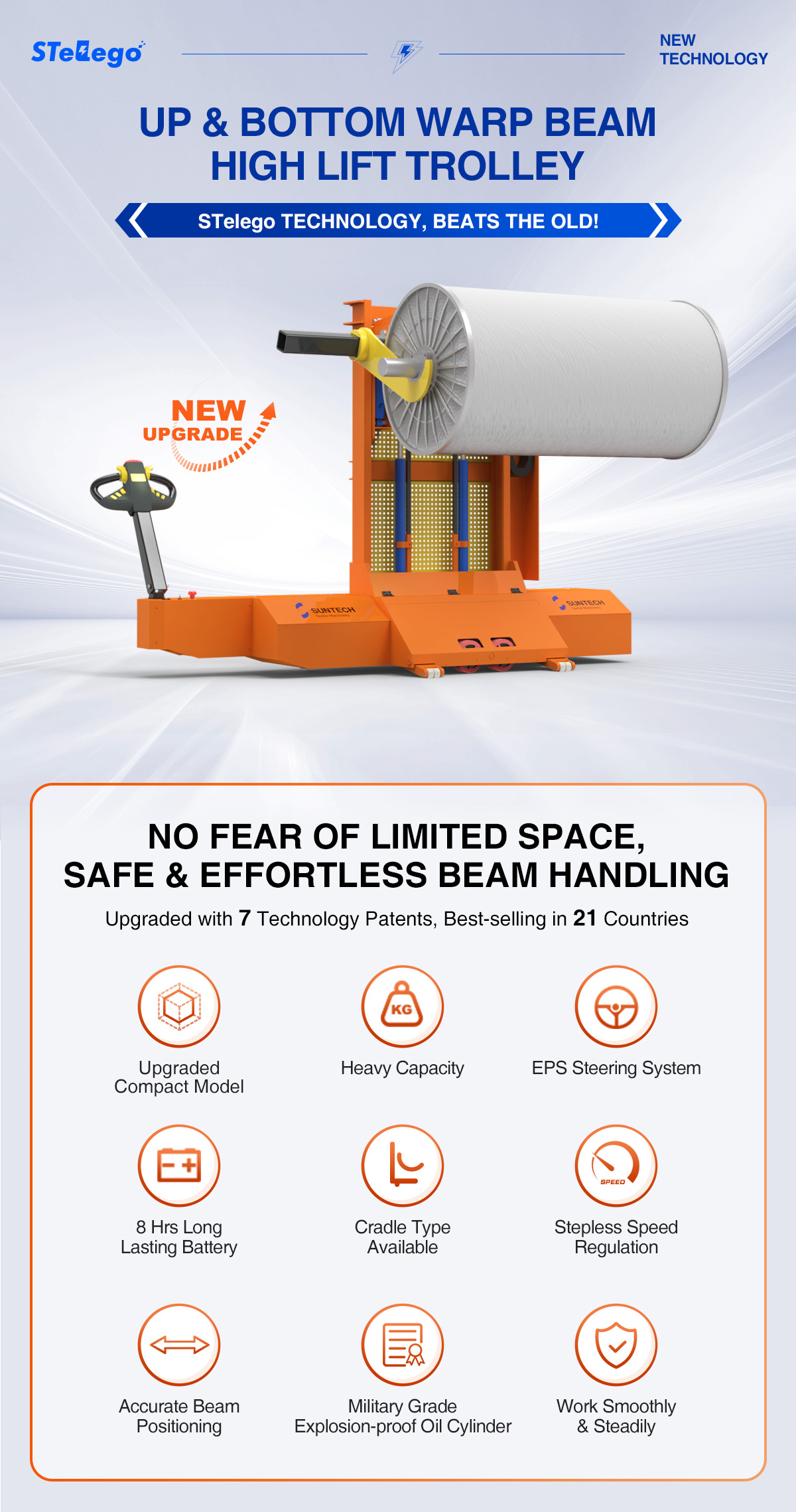 Electric Warp Beam High Lift Truck features