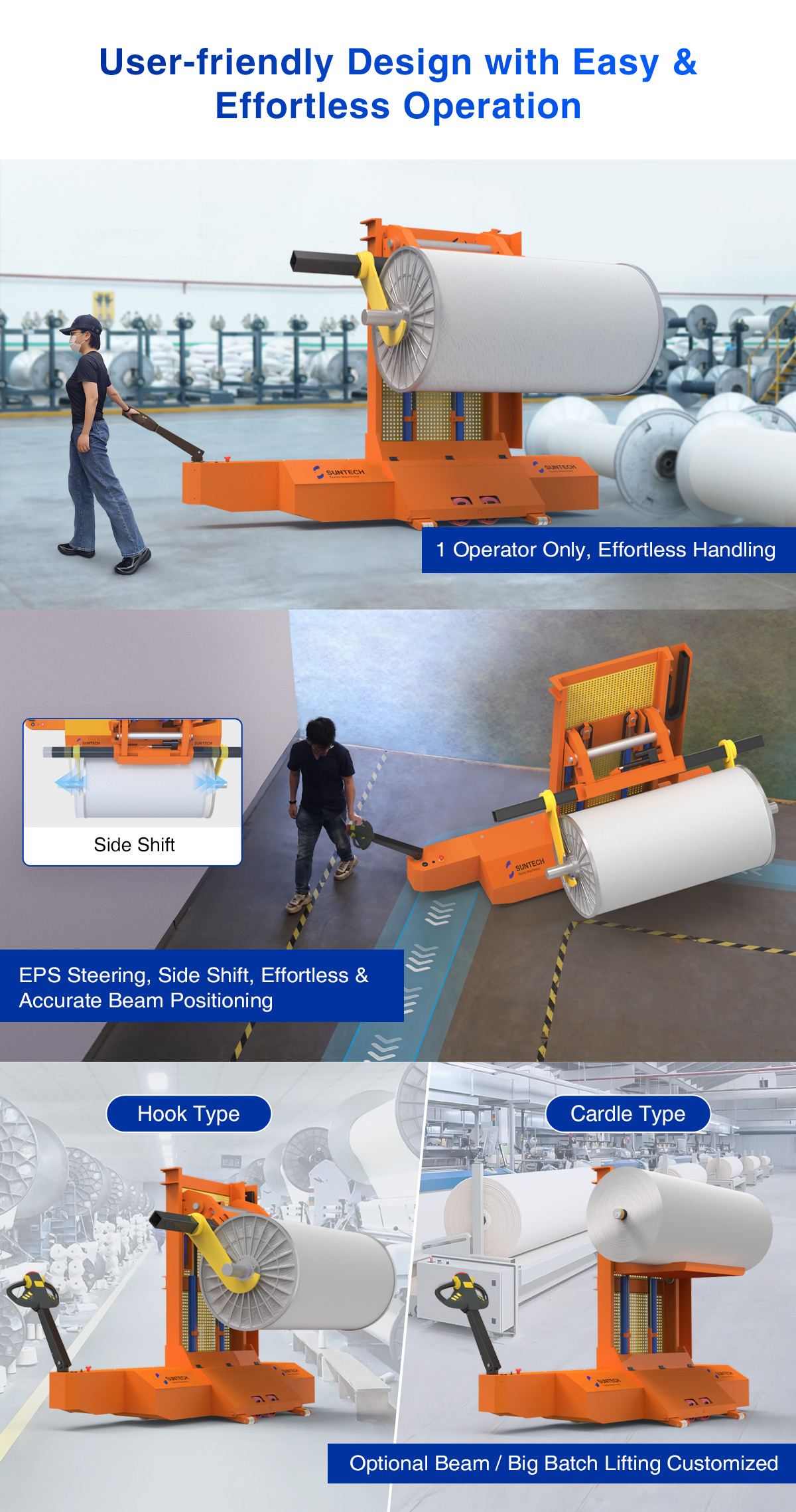 Electric Warp Beam High Lift Truck user-friendly design with easy & effortless operation