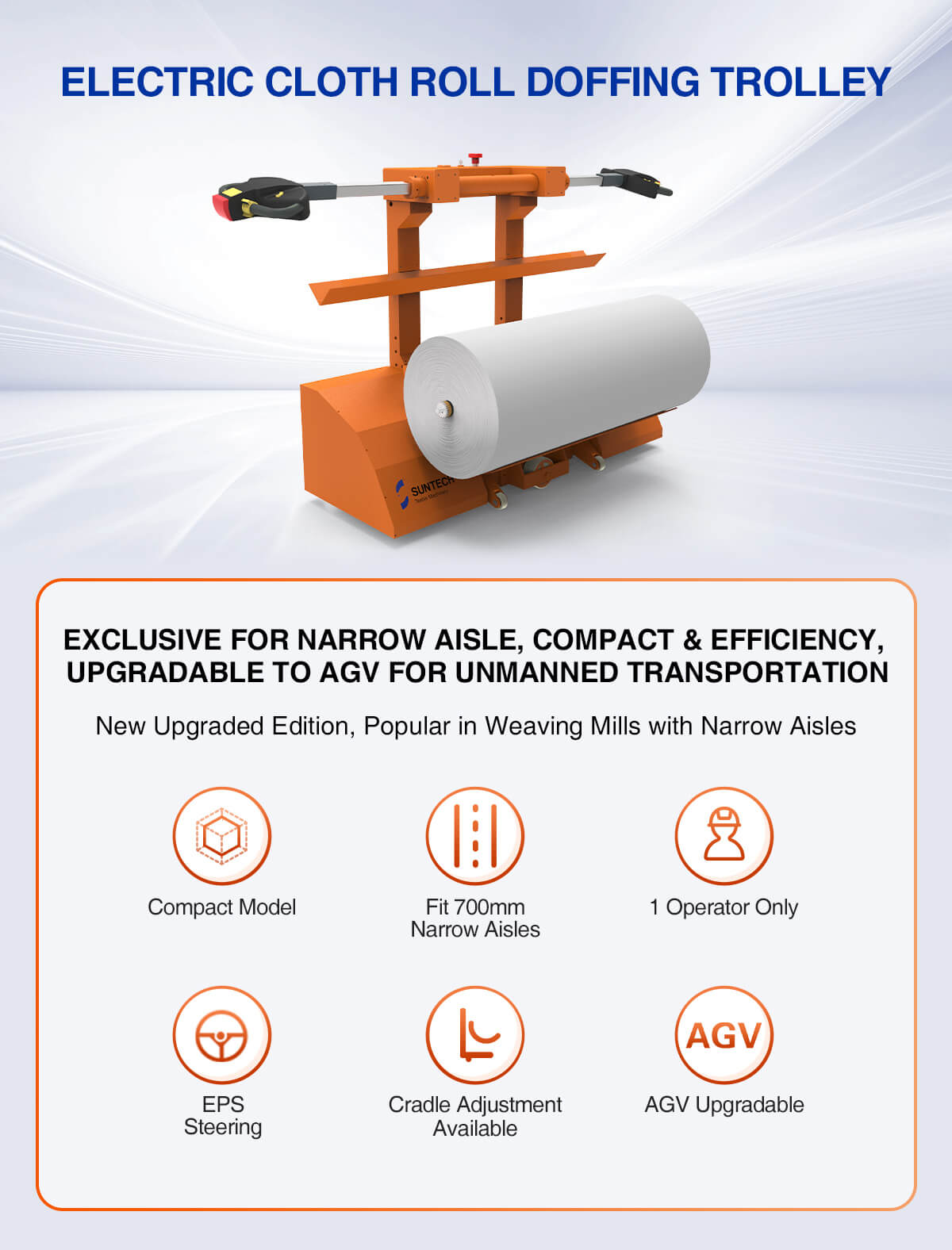 Electric Cloth Roll Doffing Trolley features